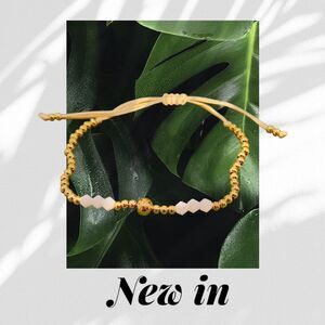 Golden Beaded Bracelet‎ with Ivory Accents – Adjustable Charm Bracelet